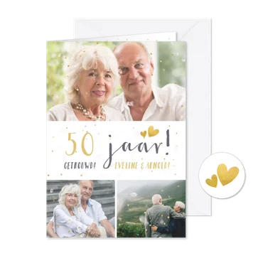 Huwelijksjubileum fotocollage uitnodiging met 3 foto's